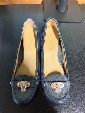 Tommy Hilfiger Navy Leather Penny Loafers with Silver Hardware